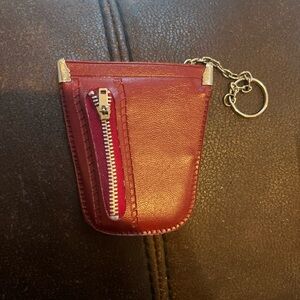 Red Leather Coin Pouch with Chain